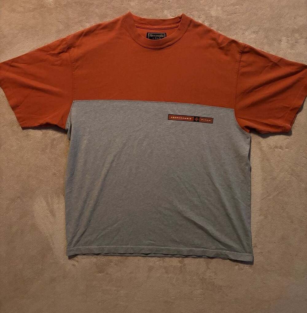 Vintage Abercrombie & Fitch Colorblock T-Shirt Orange and Gray